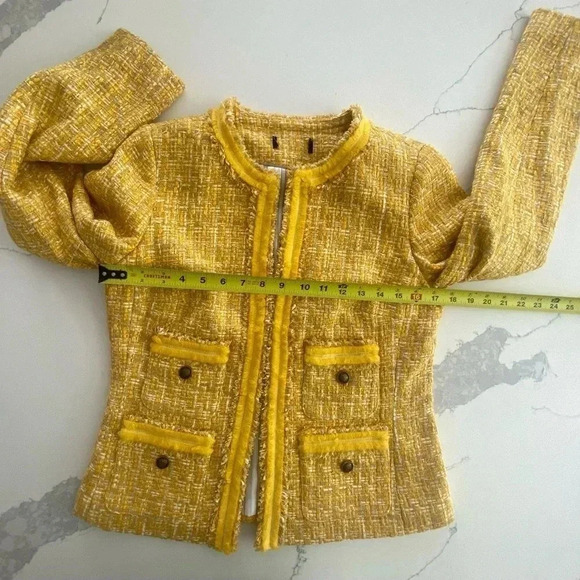 Talbots Classic Lined Butter Yellow Tweed Career Blazer Jacket Women's Small EUC - Picture 13 of 16